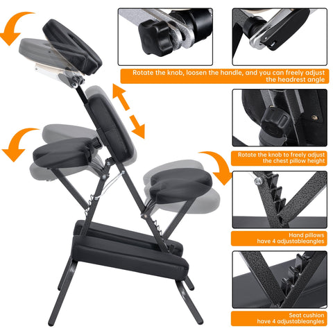 Portable Massage Chair – Adjustable Folding Spa Chair with Carrying Bag, Waterproof PU Leather, Heavy - Duty Steel Frame – AMC66 - with | Sold by Uncle Wiener's Wholesale