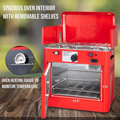 PORTABLE PROPANE CAMPING OVEN & GRILL – OUTDOOR 2 - IN - 1 STOVE FOR COOKING, BAKING & GRILLING - with | Sold by Uncle Wiener's Wholesale