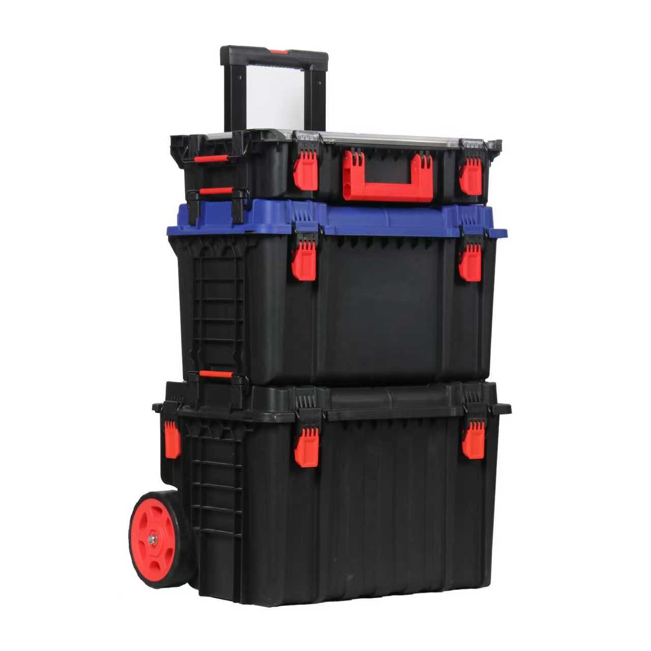 Portable Rolling Tool Chest – 3 - Drawer Plastic Tool Box with Handle & Wheels | Stackable Workshop Organizer EX3011 - with | Sold by Uncle Wiener's Wholesale