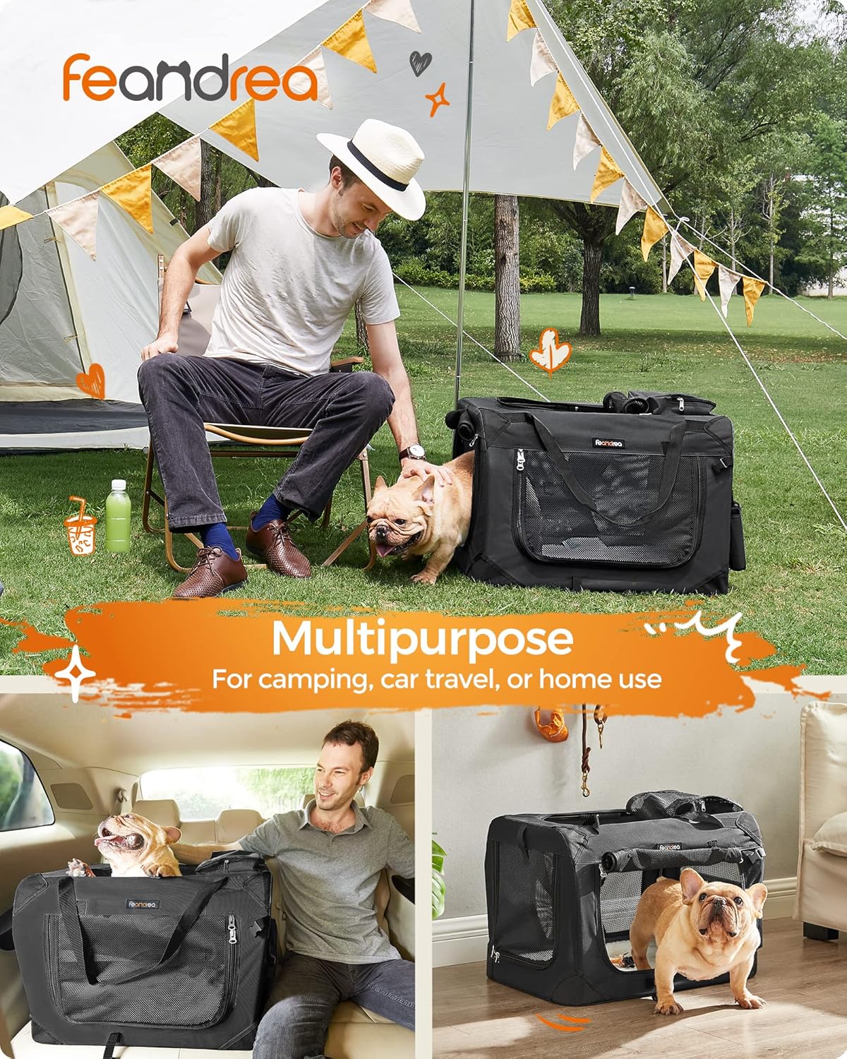 Portable Soft Dog Crate and Pet Carrier with Mesh Panels, Foldable Travel Kennel, Oxford Fabric, Steel Frame, Black UPDC Series - with Medium Crate | Sold by Uncle Wiener's Wholesale