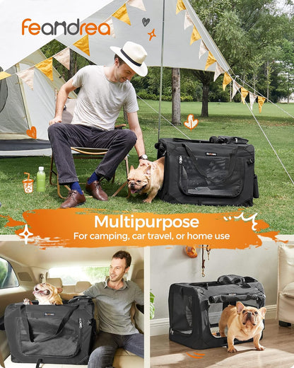 Portable Soft Dog Crate and Pet Carrier with Mesh Panels, Foldable Travel Kennel, Oxford Fabric, Steel Frame, Black UPDC Series - with Medium Crate | Sold by Uncle Wiener's Wholesale