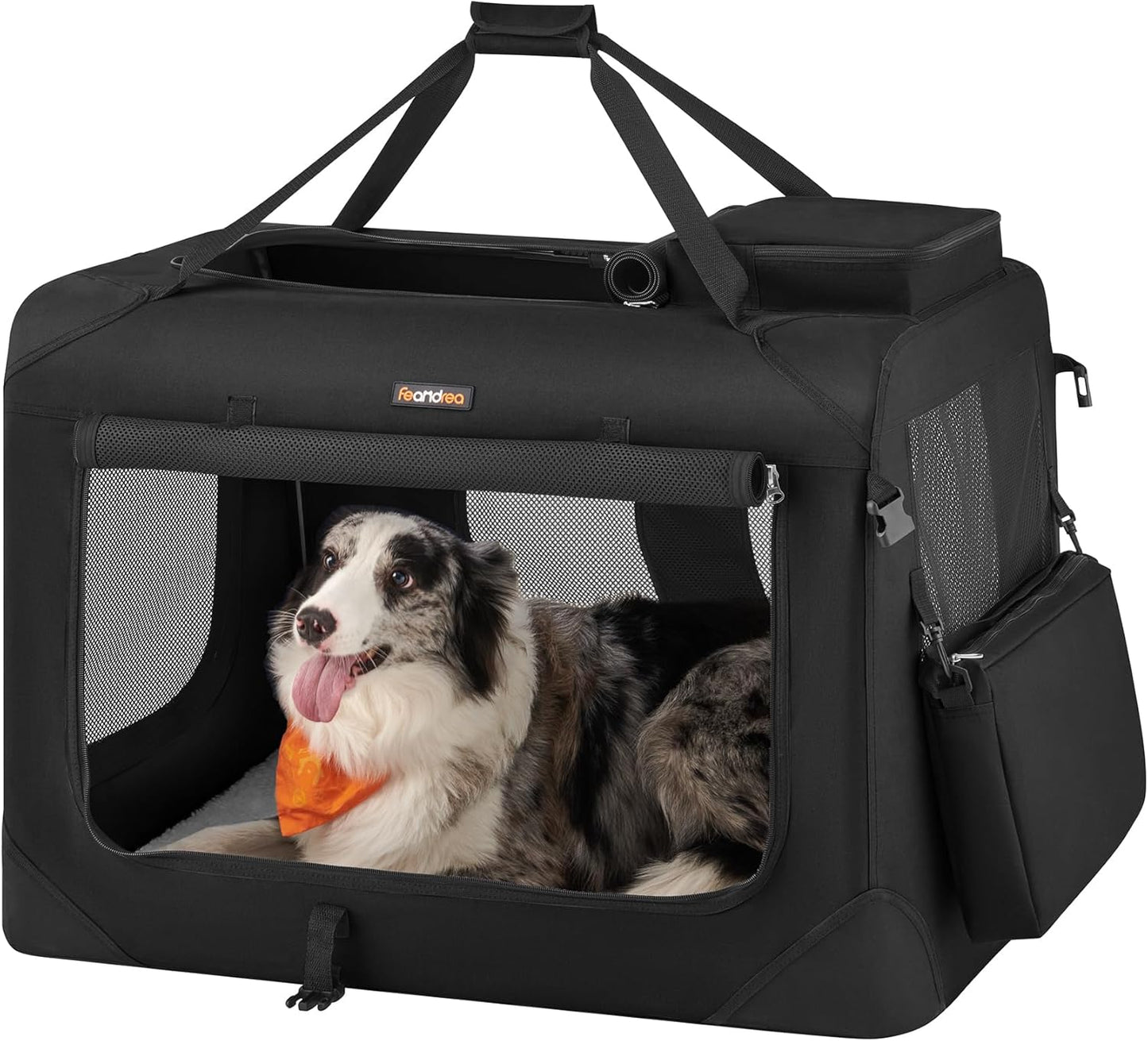 Portable Soft Dog Crate and Pet Carrier with Mesh Panels, Foldable Travel Kennel, Oxford Fabric, Steel Frame, Black UPDC Series - with XL Crate | Sold by Uncle Wiener's Wholesale