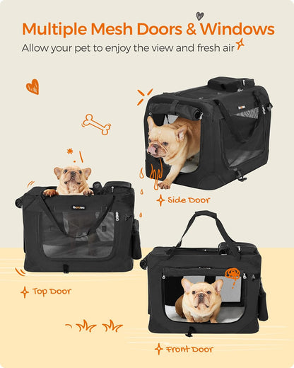 Portable Soft Dog Crate and Pet Carrier with Mesh Panels, Foldable Travel Kennel, Oxford Fabric, Steel Frame, Black UPDC Series - with Medium Crate | Sold by Uncle Wiener's Wholesale