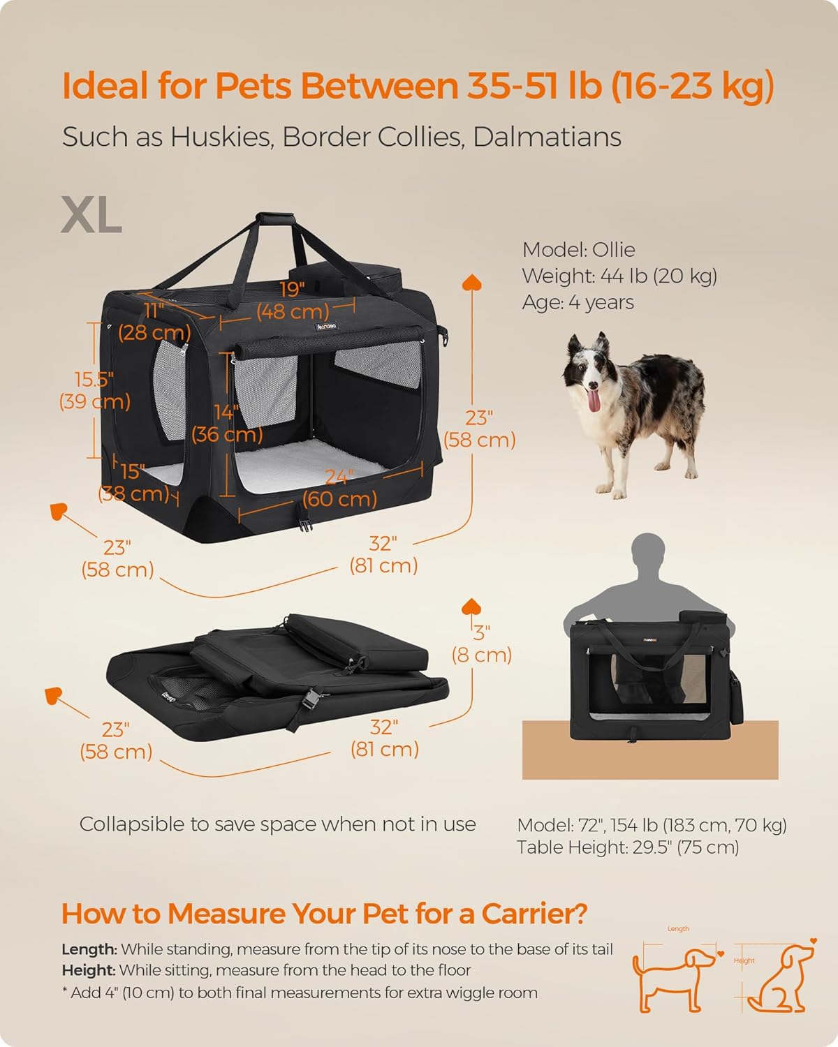 Portable Soft Dog Crate and Pet Carrier with Mesh Panels, Foldable Travel Kennel, Oxford Fabric, Steel Frame, Black UPDC Series - with XL Crate | Sold by Uncle Wiener's Wholesale