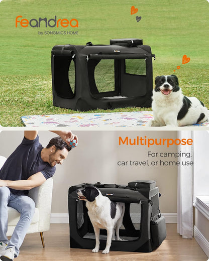 Portable Soft Dog Crate and Pet Carrier with Mesh Panels, Foldable Travel Kennel, Oxford Fabric, Steel Frame, Black UPDC Series - with XL Crate | Sold by Uncle Wiener's Wholesale