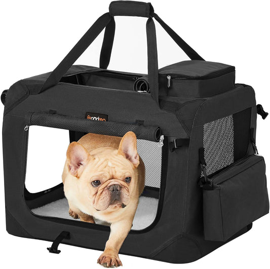 Portable Soft Dog Crate and Pet Carrier with Mesh Panels, Foldable Travel Kennel, Oxford Fabric, Steel Frame, Black UPDC Series - with Medium Crate | Sold by Uncle Wiener's Wholesale