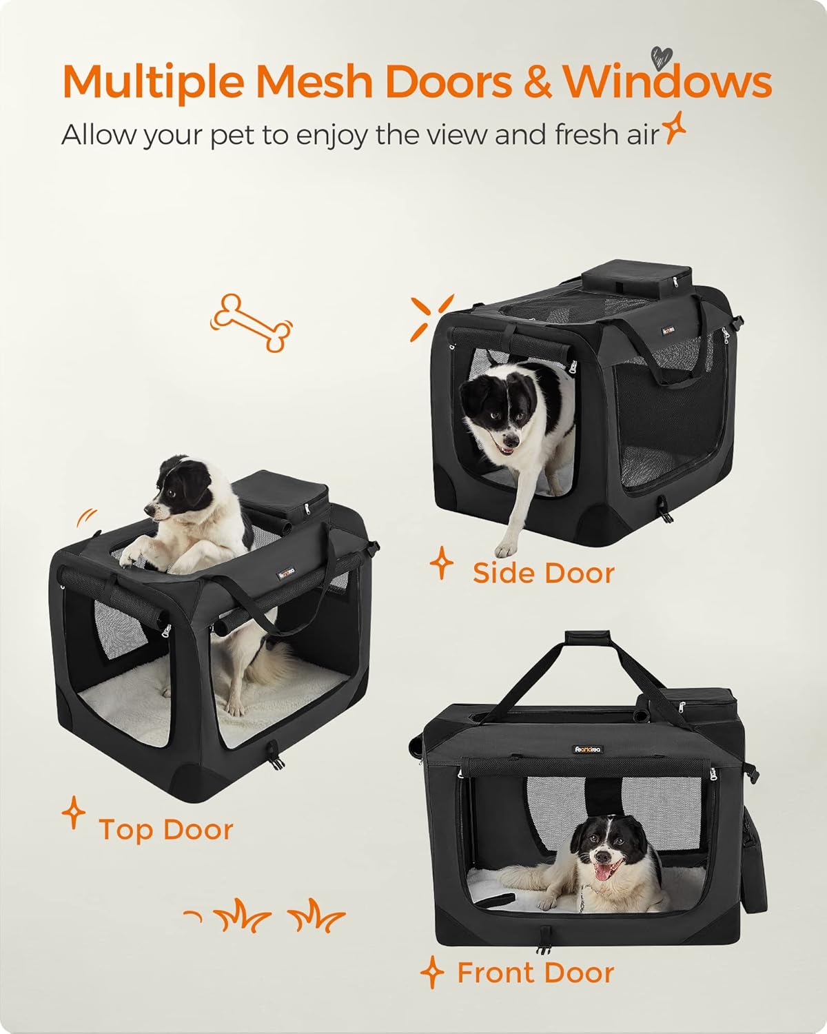 Portable Soft Dog Crate and Pet Carrier with Mesh Panels, Foldable Travel Kennel, Oxford Fabric, Steel Frame, Black UPDC Series - with XL Crate | Sold by Uncle Wiener's Wholesale
