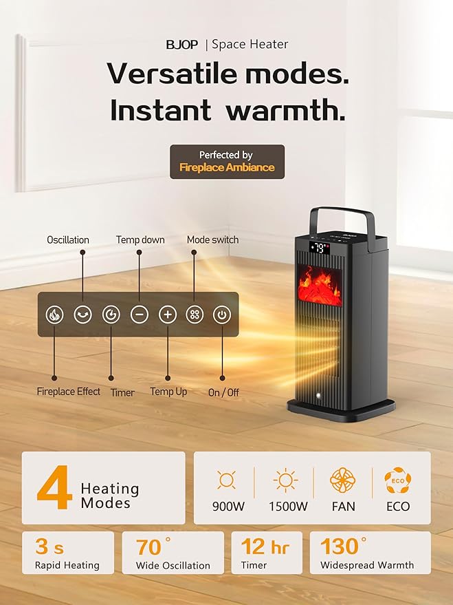 Portable Space Heater with Flame Effect Oscillating PTC Ceramic Heater - with | Sold by Uncle Wiener's Wholesale
