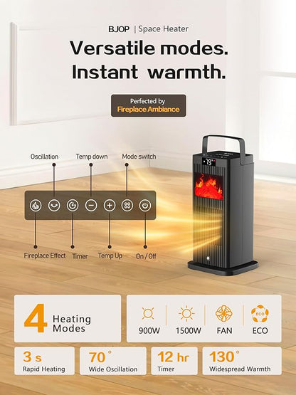 Portable Space Heater with Flame Effect Oscillating PTC Ceramic Heater - with | Sold by Uncle Wiener's Wholesale