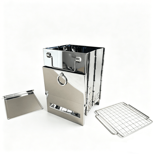 Portable Stainless Steel Wood Burning Camp Stove | Folding, Lightweight & Compact Outdoor Cooking Gear - S3045 - Camping Gear with | Sold by Uncle Wiener's Wholesale