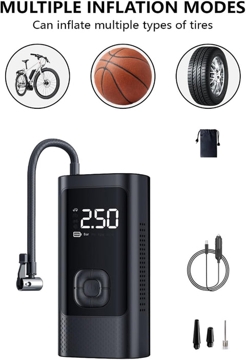 Portable Tire Inflator Air Compressor – Wired & Wireless Fast Inflation Pump for Car, Motorcycle & Bicycle with Digital Pressure Display & LED Light RSDCZX11A - with | Sold by Uncle Wiener's Wholesale