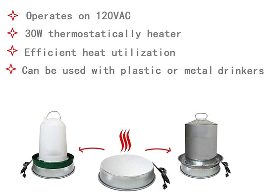 Poultry Water Drinker Heater Base 30W – Anti - Freeze Chicken Water Heater with Stainless Steel Base S3128 - with | Sold by Uncle Wiener's Wholesale