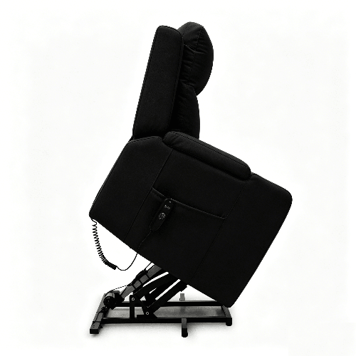 Power Lift Recliner Massage Chair with Single Motor, Air Massage, Arm Storage, Cup Holders & Tech Leather Finish - with Beige | Sold by Uncle Wiener's Wholesale