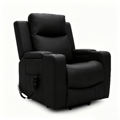 Power Lift Recliner Massage Chair with Single Motor, Air Massage, Arm Storage, Cup Holders & Tech Leather Finish - with Beige | Sold by Uncle Wiener's Wholesale