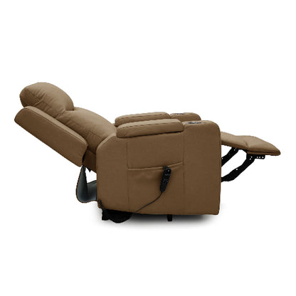 Power Lift Recliner Massage Chair with Single Motor, Air Massage, Arm Storage, Cup Holders & Tech Leather Finish - with Beige | Sold by Uncle Wiener's Wholesale