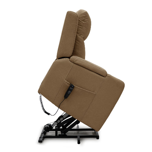 Power Lift Recliner Massage Chair with Single Motor, Air Massage, Arm Storage, Cup Holders & Tech Leather Finish - with Beige | Sold by Uncle Wiener's Wholesale