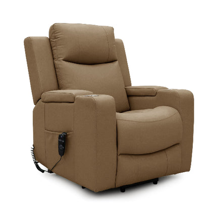 Power Lift Recliner Massage Chair with Single Motor, Air Massage, Arm Storage, Cup Holders & Tech Leather Finish - with Beige | Sold by Uncle Wiener's Wholesale