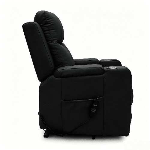Power Lift Recliner Massage Chair with Single Motor, Air Massage, Arm Storage, Cup Holders & Tech Leather Finish - with Beige | Sold by Uncle Wiener's Wholesale