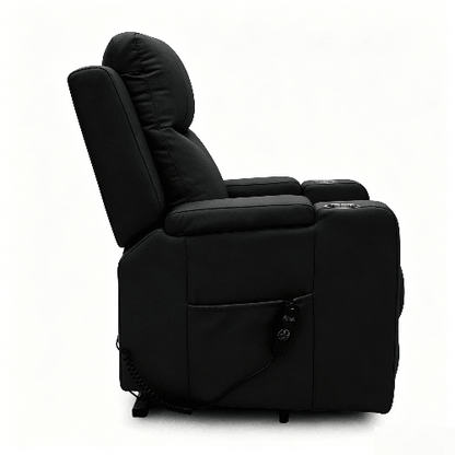 Power Lift Recliner Massage Chair with Single Motor, Air Massage, Arm Storage, Cup Holders & Tech Leather Finish - with Beige | Sold by Uncle Wiener's Wholesale