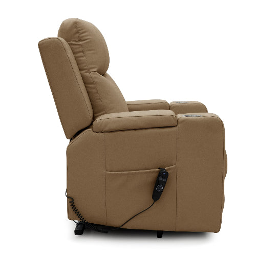 Power Lift Recliner Massage Chair with Single Motor, Air Massage, Arm Storage, Cup Holders & Tech Leather Finish - with Beige | Sold by Uncle Wiener's Wholesale