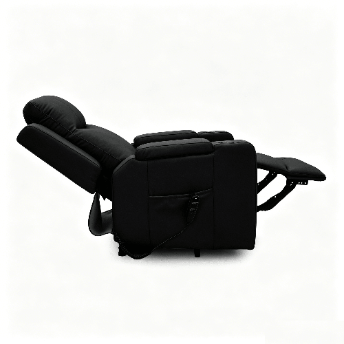 Power Lift Recliner Massage Chair with Single Motor, Air Massage, Arm Storage, Cup Holders & Tech Leather Finish - with Beige | Sold by Uncle Wiener's Wholesale