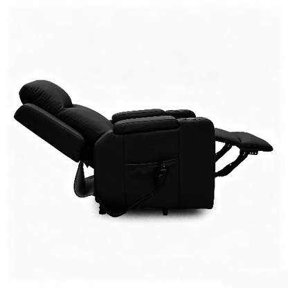 Power Lift Recliner Massage Chair with Single Motor, Air Massage, Arm Storage, Cup Holders & Tech Leather Finish - with Beige | Sold by Uncle Wiener's Wholesale