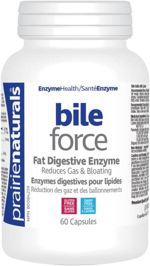 Prairie Naturals Bile Force Digestive Enzyme Capsules – Bile Salts with Lipase for Fat Digestion & Digestive Support, 60 Capsules