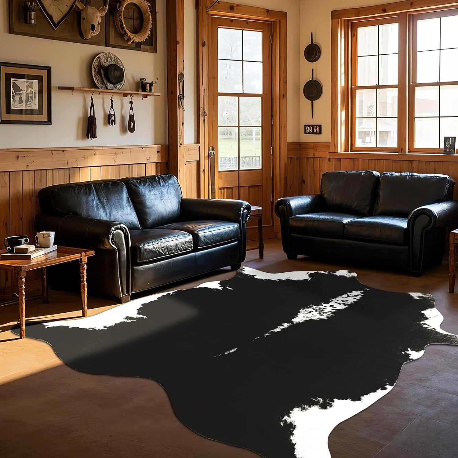 Premium Faux Cowhide Rug 4.7 × 5.2 ft, Non - Slip Washable Western Home Decor CR520 - with Brown & White | Sold by Uncle Wiener's Wholesale