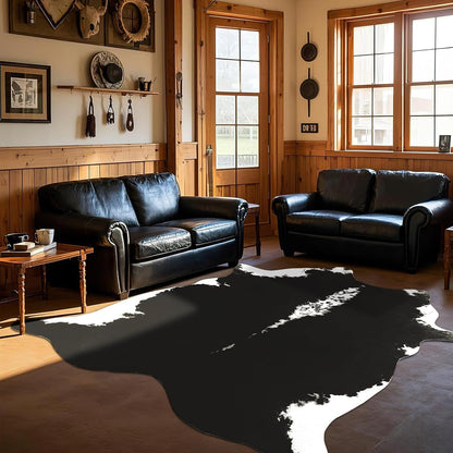 Premium Faux Cowhide Rug 4.7 × 5.2 ft, Non - Slip Washable Western Home Decor CR520 - with Brown & White | Sold by Uncle Wiener's Wholesale