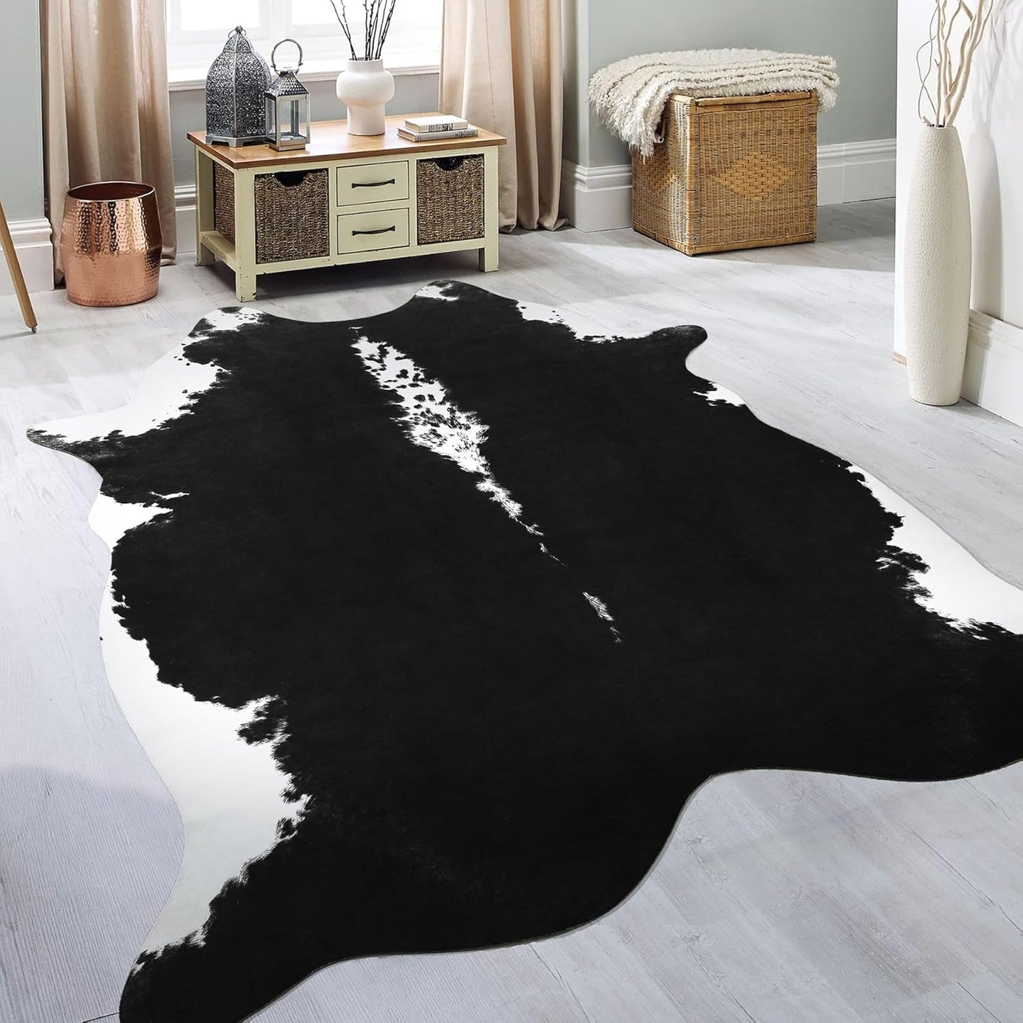 Premium Faux Cowhide Rug 4.7 × 5.2 ft, Non - Slip Washable Western Home Decor CR520 - with Brown & White | Sold by Uncle Wiener's Wholesale