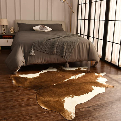 Premium Faux Cowhide Rug 4.7 × 5.2 ft, Non - Slip Washable Western Home Decor CR520 - with Brown & White | Sold by Uncle Wiener's Wholesale