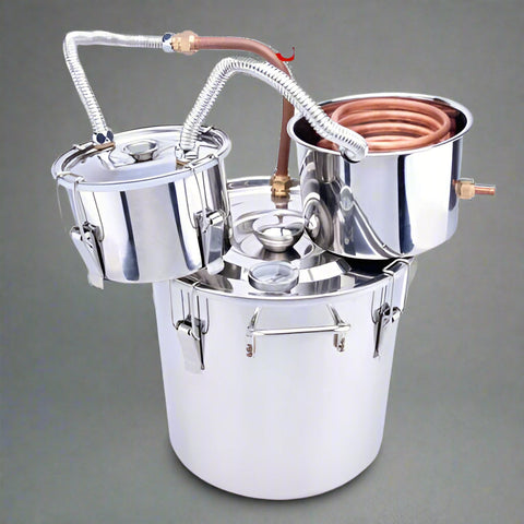 “8 Gallon Stainless Steel Alcohol Distiller Front View”

“3-Pot Thumper Distilling System for Alcohol or Oils”

“Premium Steel Water & Alcohol Distiller Kit”

“Home Use Stainless Steel Distiller 5.3 Gallon Size”