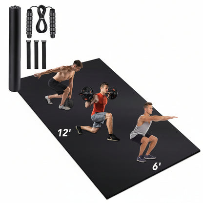 Premium XL Non - Slip Exercise Mat – 7mm Thick Home Gym Flooring (4x6, 6x8, 6x12 FT) - with 12x6 ft | Sold by Uncle Wiener's Wholesale