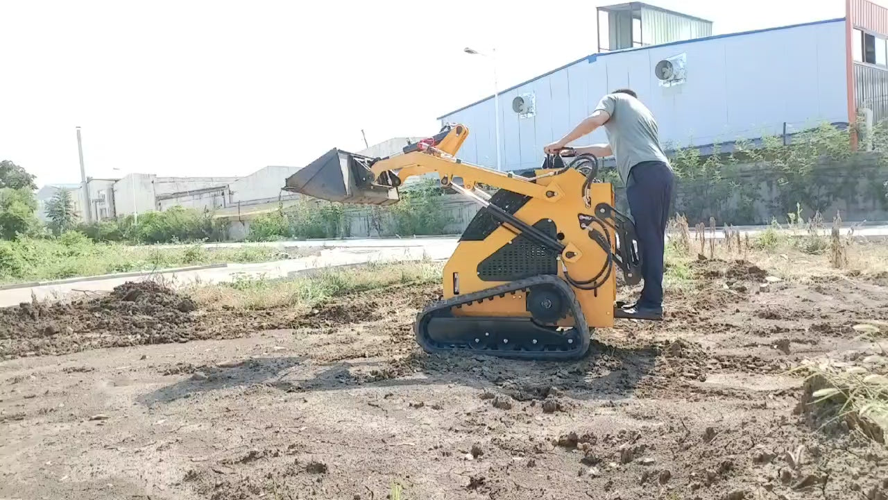 “T380 compact skid steer loader with rubber tracks”

“T460 mini tracked loader for landscaping and excavation”

“Heavy-duty skid steer with universal quick attach plate”

“Tracked compact construction loader in yellow”