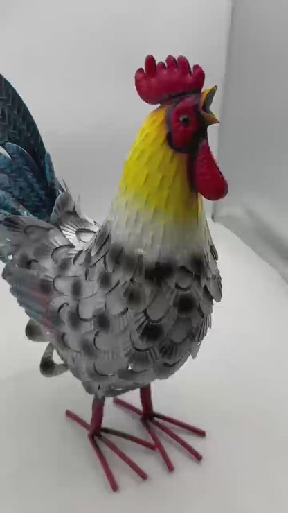 Metal Rooster Decor – Iron Garden Statue, 16.5×12.8×4.7 in, Rustic Farmhouse Yard Ornament | G5901