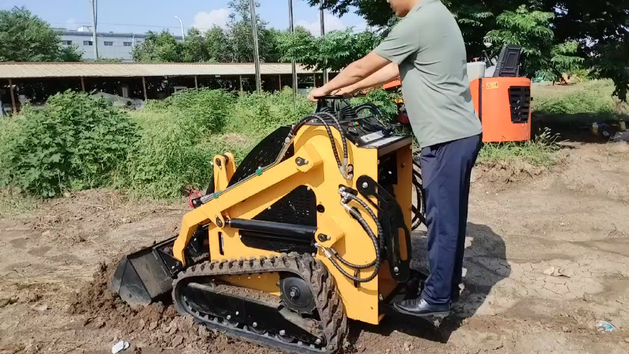 “T380 compact skid steer loader with rubber tracks”

“T460 mini tracked loader for landscaping and excavation”

“Heavy-duty skid steer with universal quick attach plate”

“Tracked compact construction loader in yellow”
