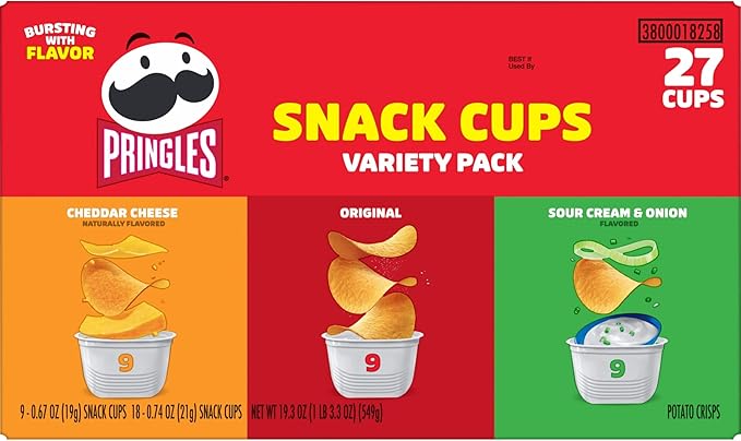Pringles Snack Stacks Potato Crisps Variety Pack 27 Cups Original Cheddar Cheese Sour Cream and Onion - Snack with | Sold by Uncle Wiener's Wholesale