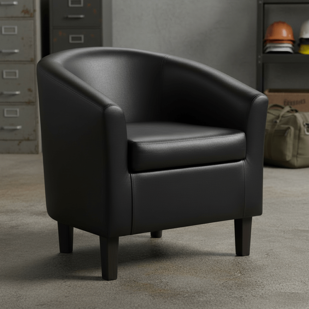 Professional Grade Faux Leather Tub Chair | Commercial Office, Reception & Restaurant Seating (Black/Brown) - Furniture with Black 112449 | Sold by Uncle Wiener's Wholesale