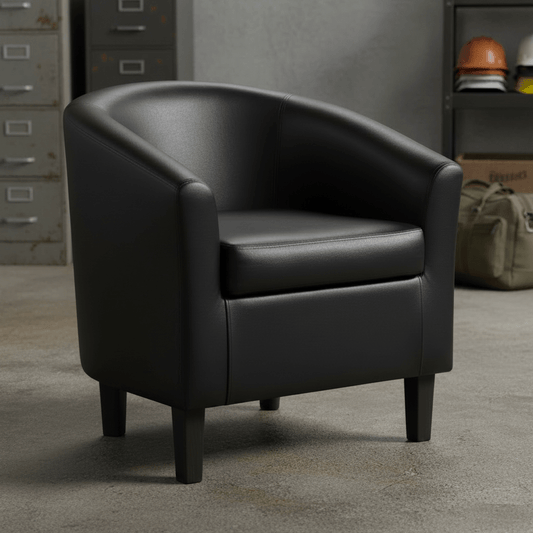 Professional Grade Faux Leather Tub Chair | Commercial Office, Reception & Restaurant Seating (Black/Brown) - Furniture with Black 112449 | Sold by Uncle Wiener's Wholesale