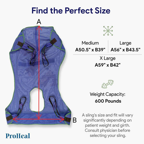 ProHeal Universal Full Body Mesh Lift Sling with Commode Opening, Large,Polyester Slings for Patient Lifts - Compatible with Hoyer, Invacare, McKesson, Drive, Lumex, Joerns - with | Sold by Uncle Wiener's Wholesale