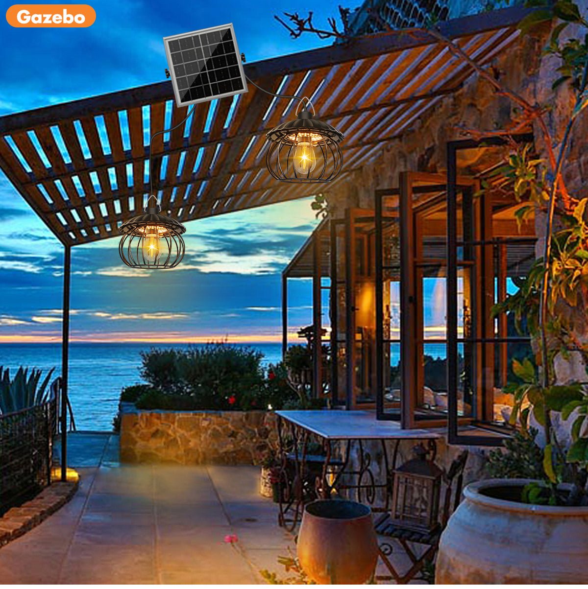 Pumpkin Style Solar Ceiling Light 1000 Lumens Outdoor Pendant Light QYJW18B - with | Sold by Uncle Wiener's Wholesale