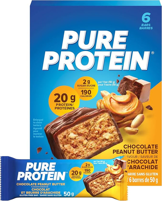 Pure Protein Chocolate Peanut Butter High Protein Bars Gluten Free Low Sugar 6 Pack - Snack with | Sold by Uncle Wiener's Wholesale