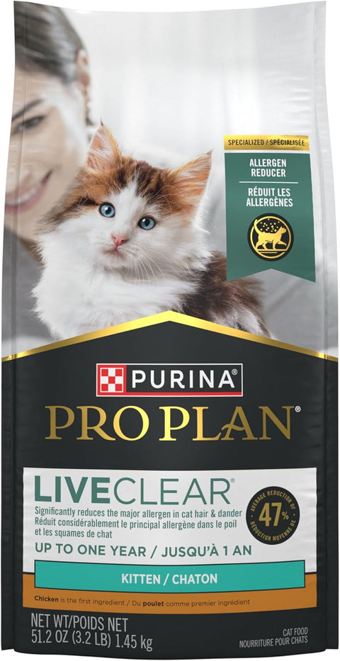 Purina Pro Plan LiveClear Allergen Reducing Dry Kitten Food – Chicken & Rice, 1.45 kg - with | Sold by Uncle Wiener's Wholesale