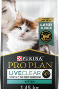 Purina Pro Plan LiveClear Allergen Reducing Dry Kitten Food – Chicken & Rice, 1.45 kg - with | Sold by Uncle Wiener's Wholesale
