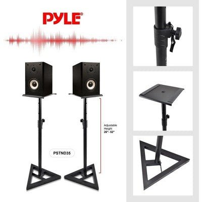 Pyle Speaker Stand Pair of Sound Play 1 and 3 Holder - Black - with Dimensions (Overall): 26.57 inches (H) x 26.77 inches (W) x 7.08 inches (D) | Sold by Uncle Wiener's Wholesale