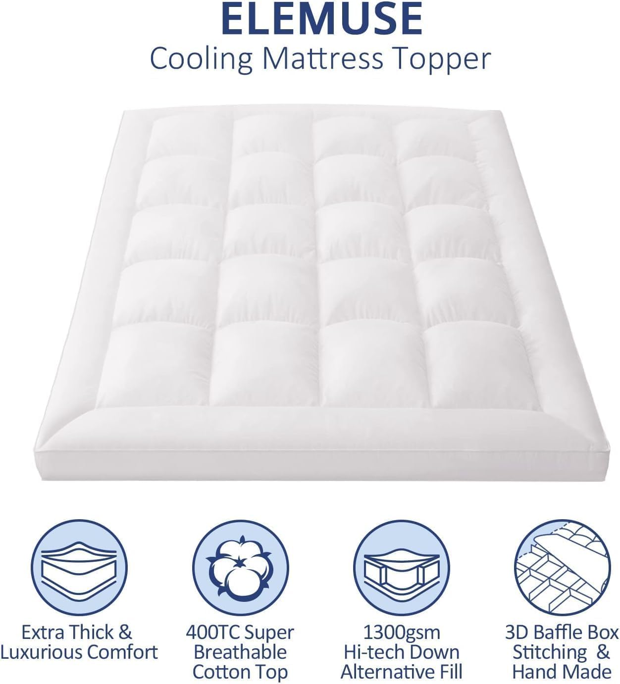 Queen Size Mattress Topper 1300 GSM Extra Thick Cooling Pillow Top White - with | Sold by Uncle Wiener's Wholesale