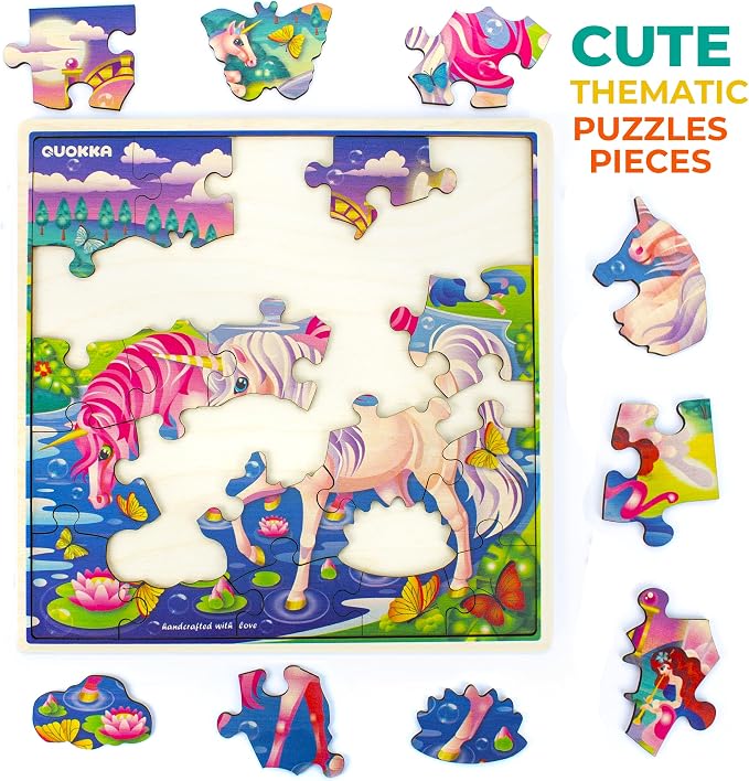 QUOKKA Wooden Unicorn Puzzle for Kids – 28-Piece Jigsaw Puzzle, 21 x 21 cm Educational Toy for Ages 3–8 - Toys with | Sold by Uncle Wiener's Wholesale