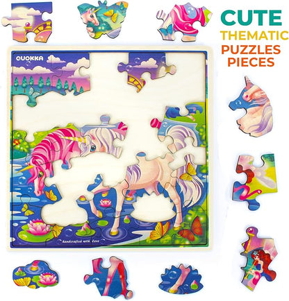 QUOKKA Wooden Unicorn Puzzle for Kids – 28-Piece Jigsaw Puzzle, 21 x 21 cm Educational Toy for Ages 3–8 - Toys with | Sold by Uncle Wiener's Wholesale