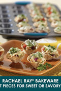 Rachael Ray Yum - o! Nonstick Mini Muffin & Cupcake Tin - 24 Cup, Gray with Marine Blue Grips - with | Sold by Uncle Wiener's Wholesale