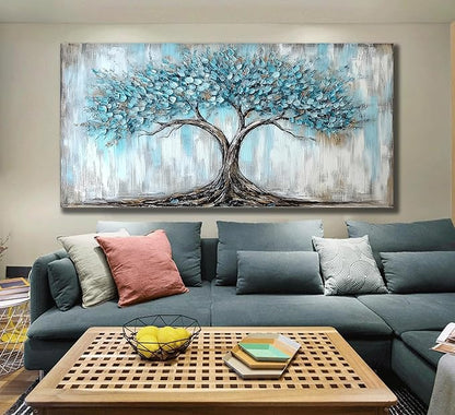 Rahieay Tree of Life Canvas Wall Art Turquoise Nature Abstract Painting 40 x 20 Inch - with | Sold by Uncle Wiener's Wholesale